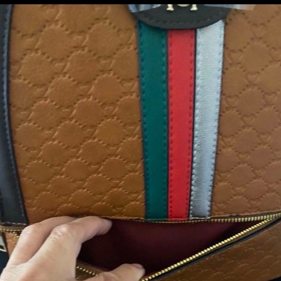 NWT- Tan Women\'s Bee Accent Backpack with Green-Red-White Stripe